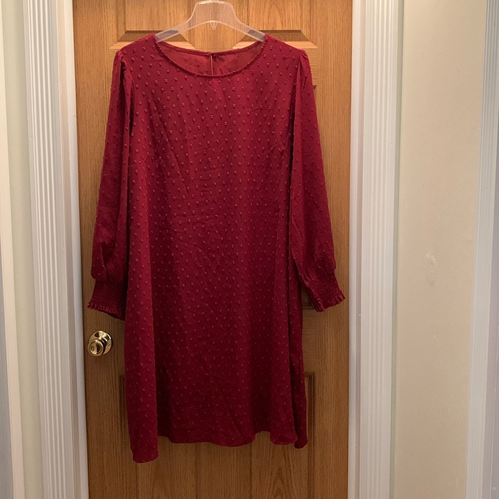 SHEIN Long Sleeve Burgundy Dress